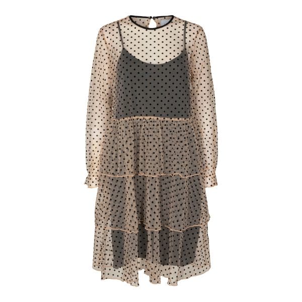 Liberté - Lotte Frill Dress LS - Nude / Black Dot