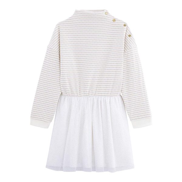 Petit Bateau - Girl Dress LS - White / Gold