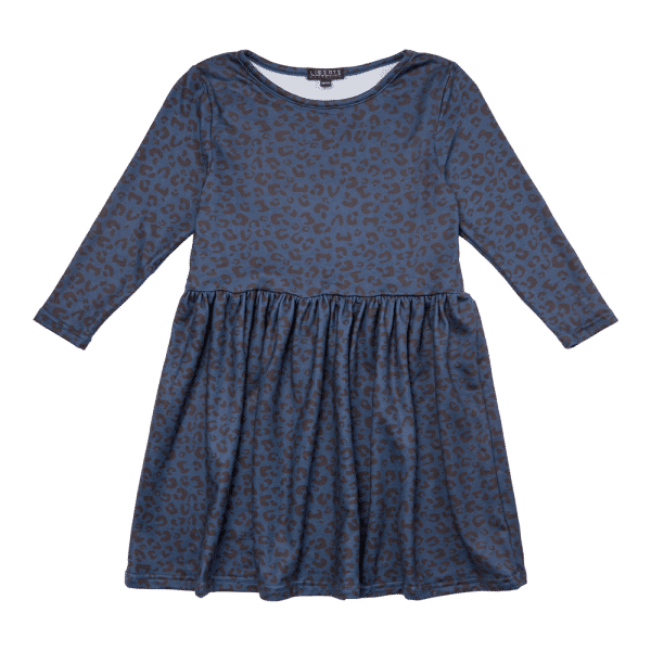Liberté - Alma KIDS Babydoll Dress Fleece LS - Navy Leo