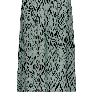 Carluxjoy - Lang nederdel i støvet grøn med sort mønster