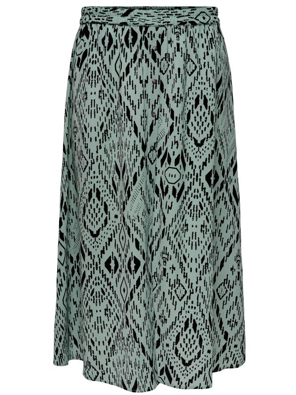 Carluxjoy - Lang nederdel i støvet grøn med sort mønster