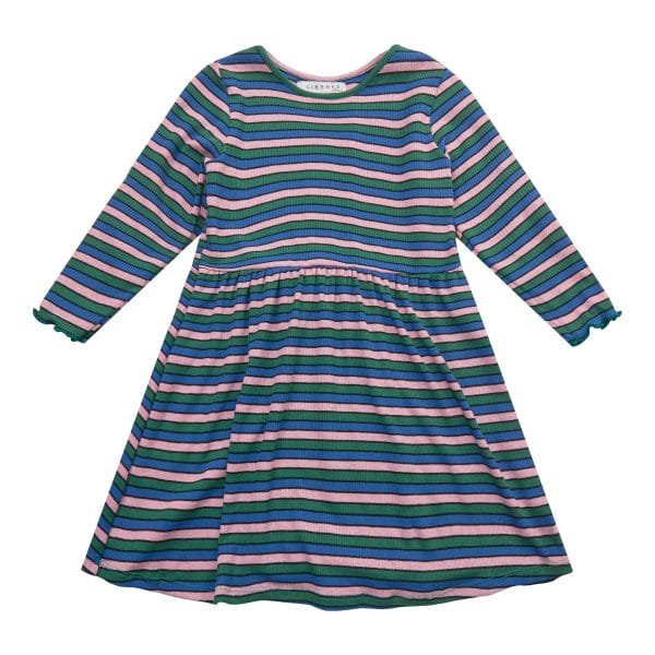 Liberté - Natalia KIDS Dress LS - Green Bubblegum Stripe