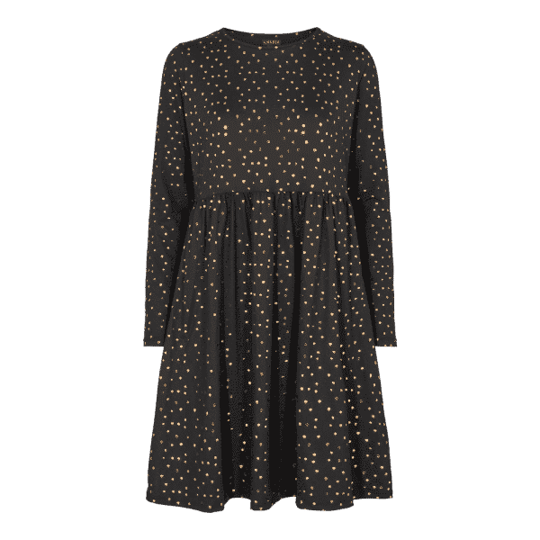 Liberté - Alma Frill Dress LS - Black Gold Dot