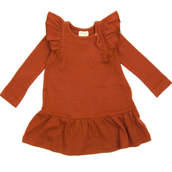 Petit Piao - Dress LS Modal Frill, PP129 - Copper Brown