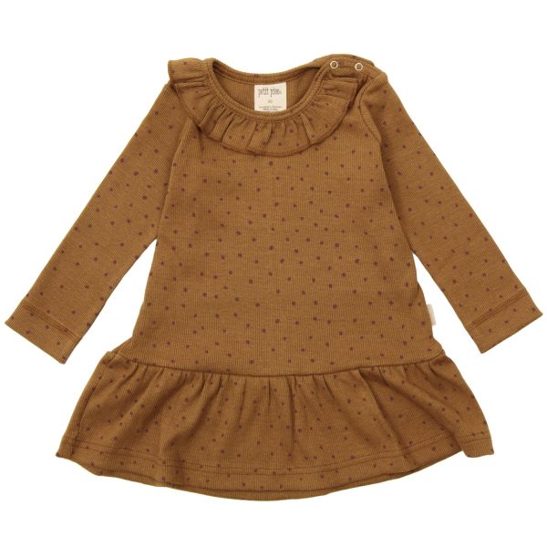Petit Piao - Dress LS Modal O-Neck Frill Dot, PP1309 - Rubber / Copper Brown