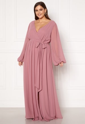 Goddiva Curve Long Sleeve Chiffon Maxi Curve Dress Dusty Pink 52 (UK24)