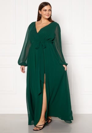 Goddiva Curve Long Sleeve Chiffon Maxi Curve Dress Green 44 (UK16)