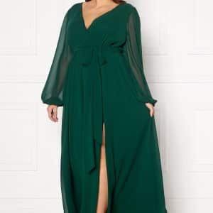 Goddiva Curve Long Sleeve Chiffon Maxi Curve Dress Green 48 (UK20)