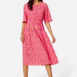 Happy Holly Eloise pleated dress Cerise / Patterned 48/50