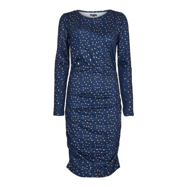 Liberté - Alma Long Dress LS, 9506 - Navy Gold Dot