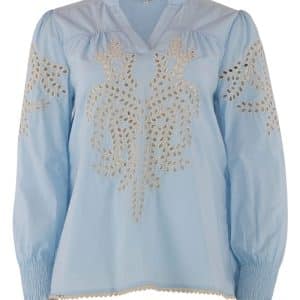 Continue - Bluse - Asta With Embrodery - Light Blue White Embrodery