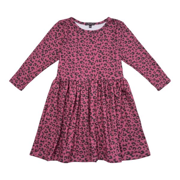 Liberté - Alma KIDS Babydoll Dress Fleece LS - Dark Rose Leo - 146/152