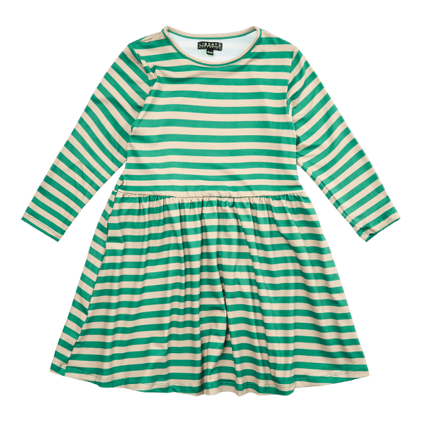 Liberté - Alma KIDS Babydoll Dress LS - Dark Sand Green Stripe - 134/140