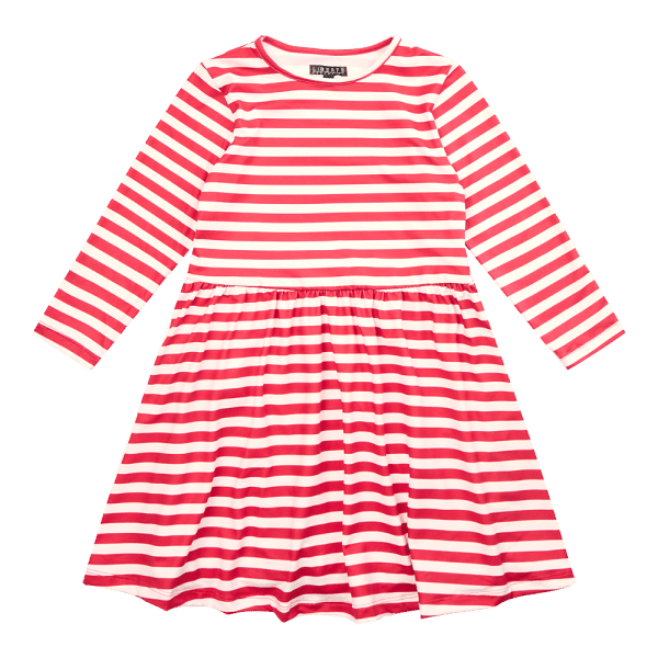Liberté - Alma KIDS LS Babydoll Dress, 9658 - Red Creme Stripe - 110/116