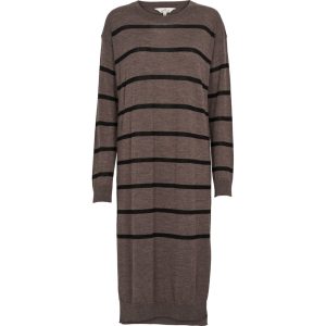 Basic Apparel - Vera Long Dress Stripe - Brown Melange / Black - M