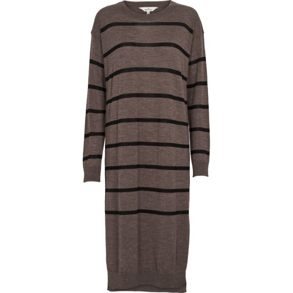 Basic Apparel - Vera Long Dress Stripe - Brown Melange / Black - XS