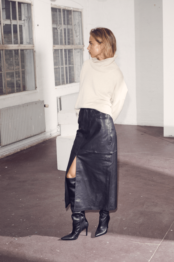 CoÂ´Couture Phoebecc Leather Slit Nederdel Pre-order, Farve: Sort, Størrelse: L, Dame