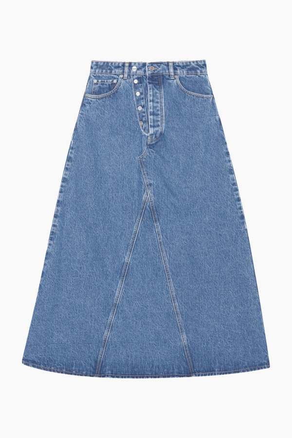 Overdyed Cutline Denim Double Fly Maxi Skirt J1356 - Mid Blue Stone - GANNI - Blå M