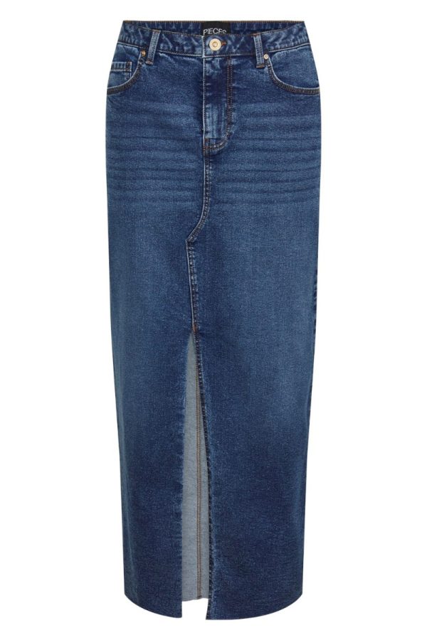 Pieces - Nederdel - PC Jessie HW Ankle Denim Skirt - Medium Blue Denim