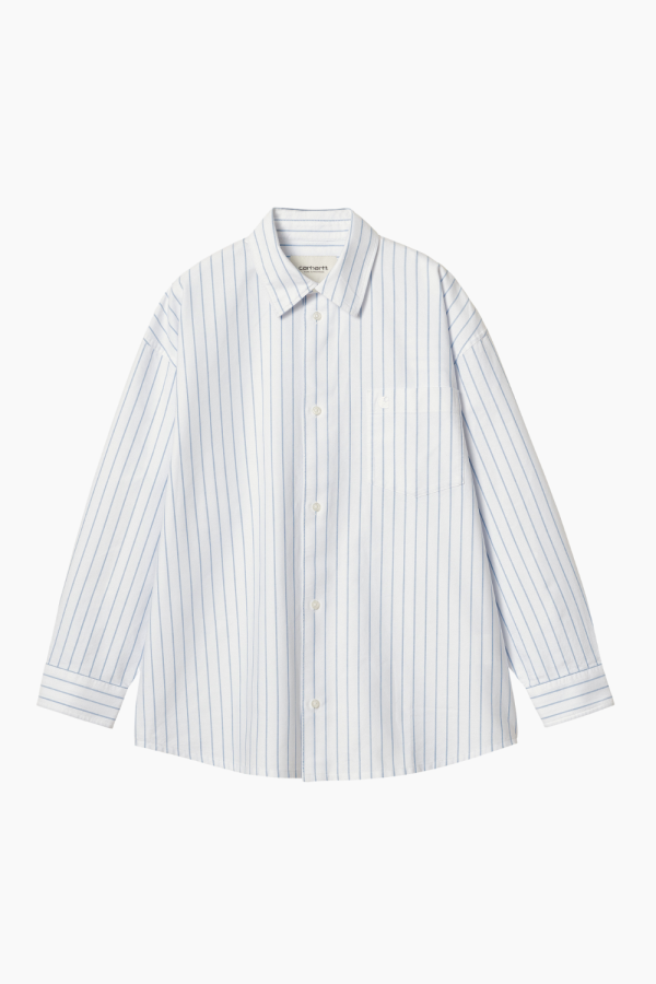 W' L/S Downlen Shirt - Dowlen Stripe, White - Carhartt WIP - Stribet L