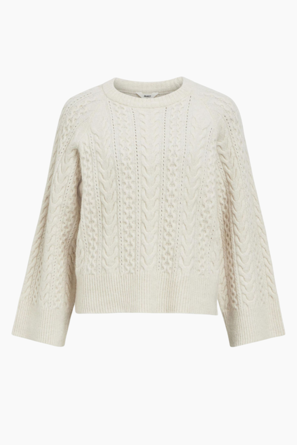 Objrosa Knit L/S RE Pullover 134 - White Sand/Melange - Object - Hvid L