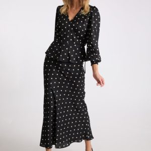 Lola Retro Dot lang nederdel - sort