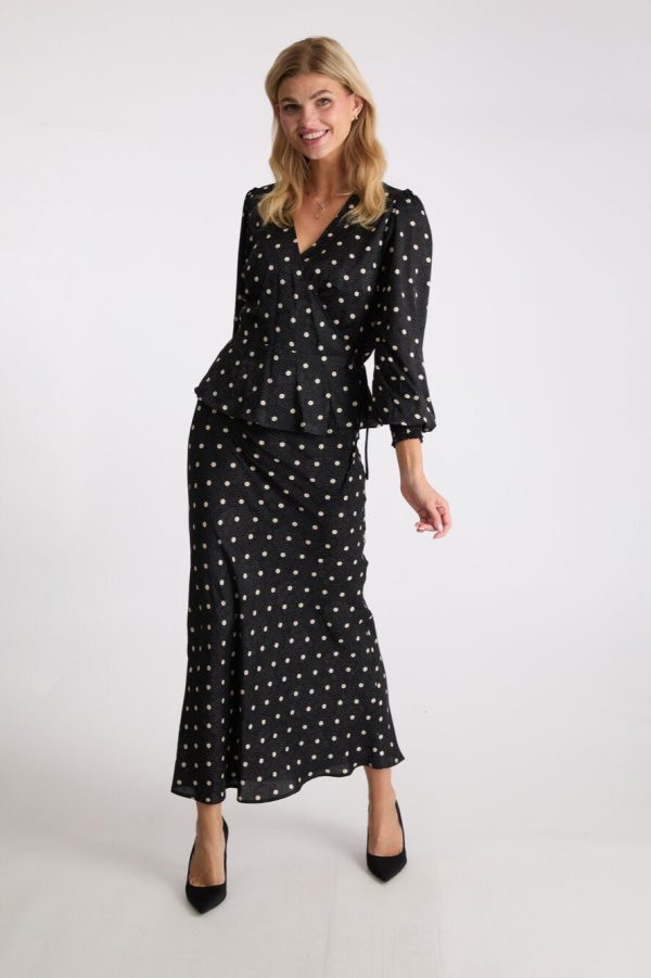 Lola Retro Dot lang nederdel - sort