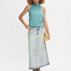 ManulaGZ HW midi denimnederdel - Light blue acid wash