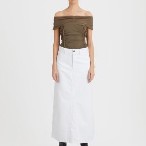 Mily lang denimnederdel - White wash
