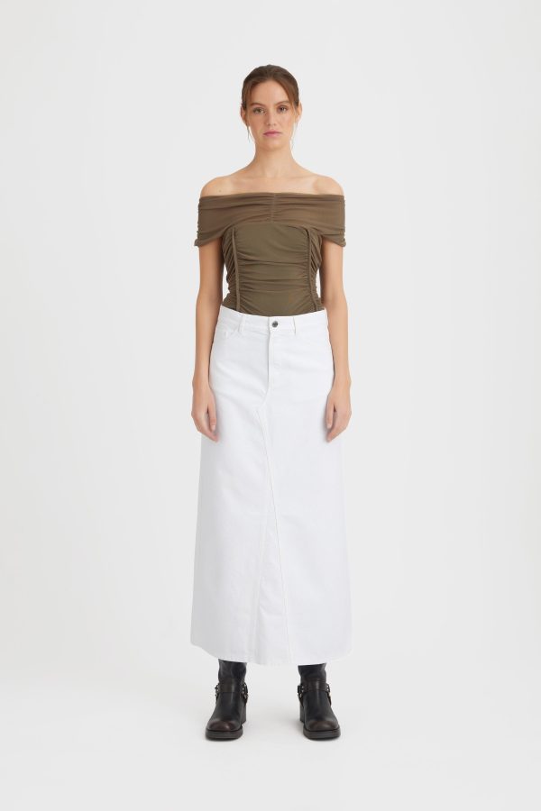 Mily lang denimnederdel - White wash