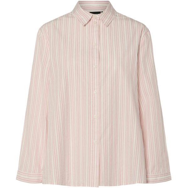 PIECES dame skjorte PCSULLE - Cloud Dancer Stripes Pink Lemonade