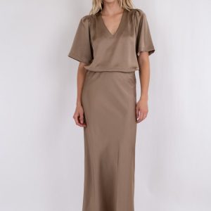 Vicky Heavy satinnederdel - Dark taupe