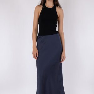 Vicky Heavy satinnederdel - Midnight blue