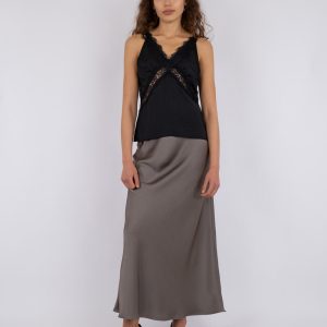 Vicky Heavy satinnederdel - Warm Grey