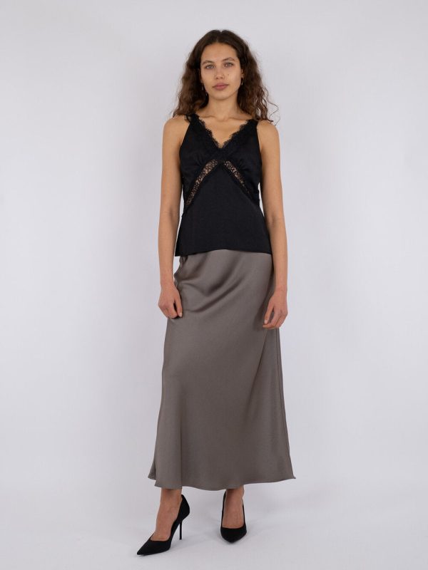 Vicky Heavy satinnederdel - Warm Grey