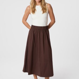 Yara Poplin lang nederdel - Dark Brown