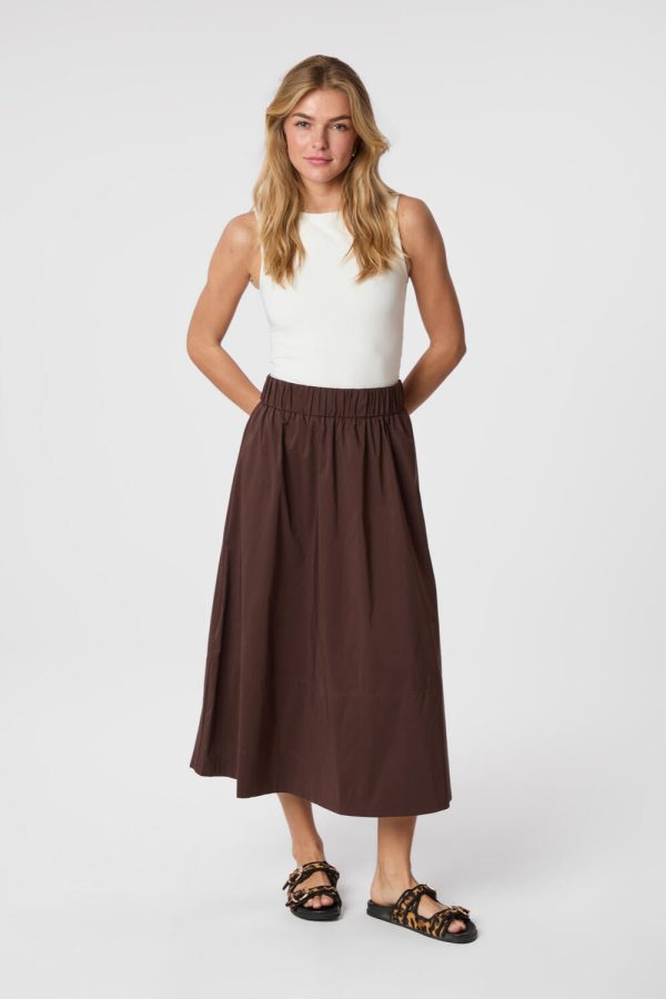 Yara Poplin lang nederdel - Dark Brown