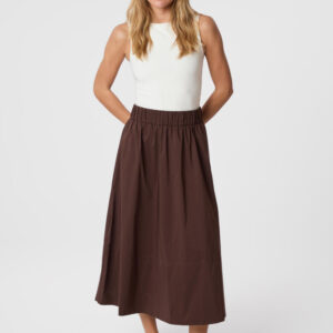 Yara Poplin lang nederdel - Dark Brown