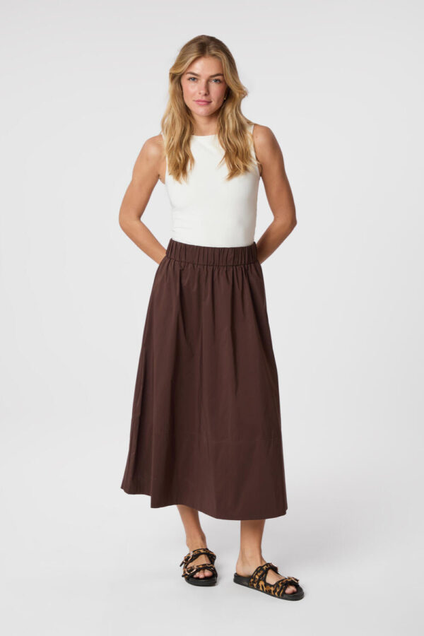 Yara Poplin lang nederdel - Dark Brown